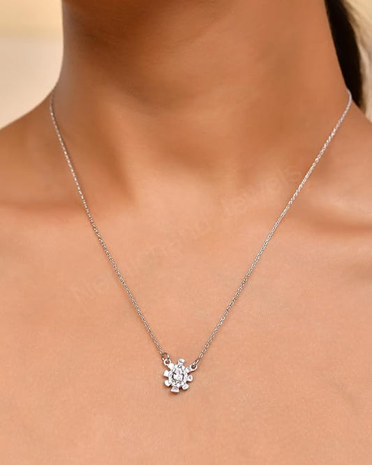 925 Sterling Silver Halo Spark Pendant Chain Necklace for Women and Girls