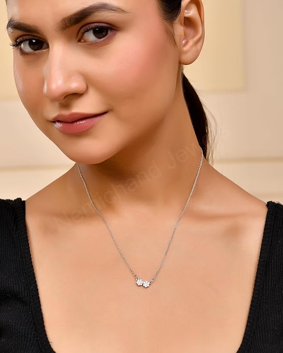925 Sterling Silver Two Blossom Pendant Chain Necklace for Women and Girls
