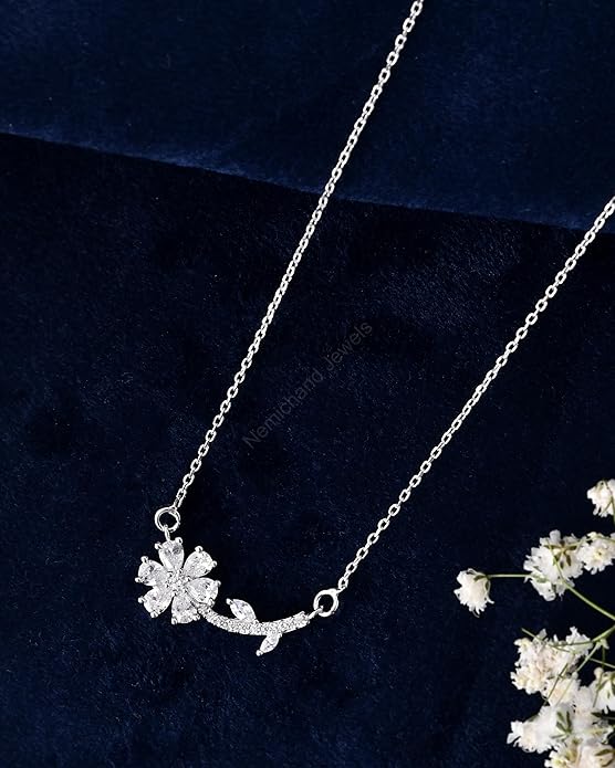 925 Sterling Silver Blooming Flower Pendant Chain Necklace for Women and Girls