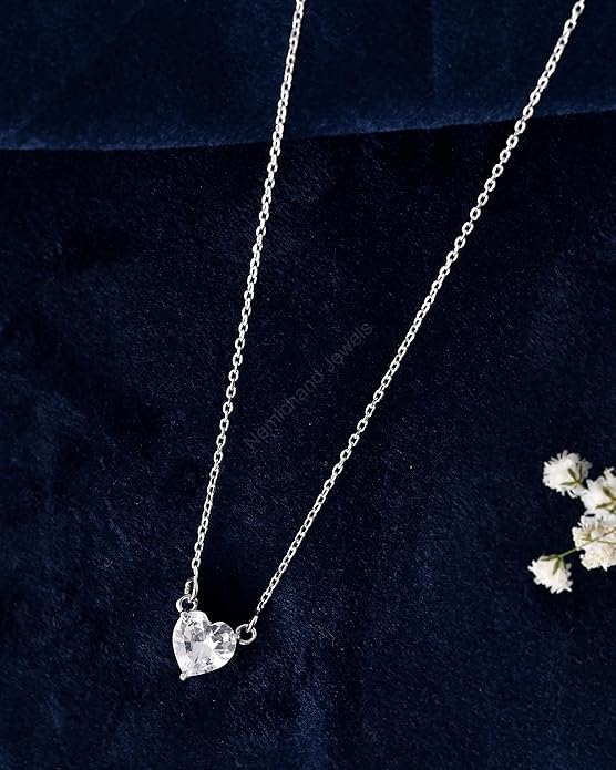 925 Sterling Silver Minimalist Heart Pendant Chain Necklace for Women and Girls