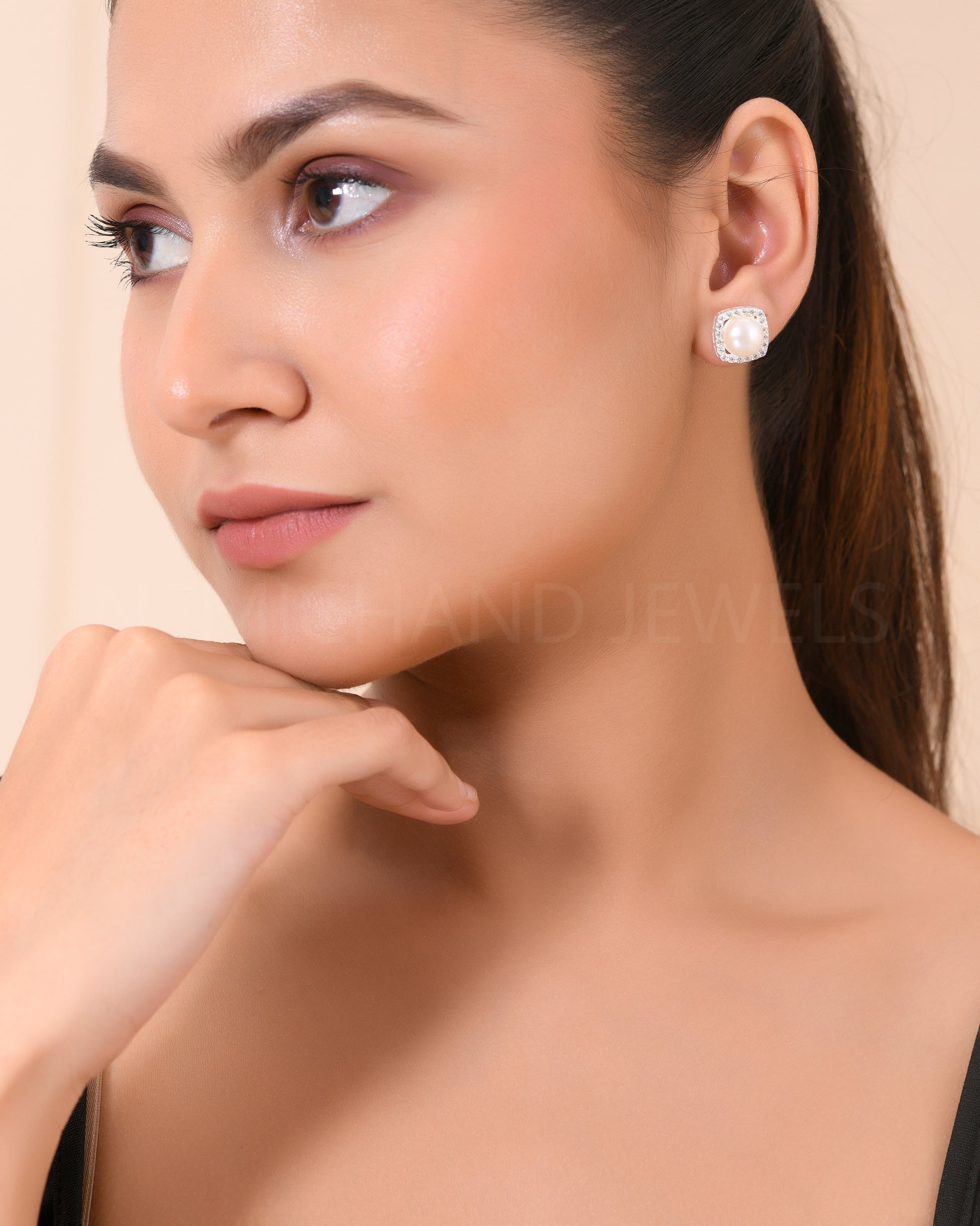 silver pearl earring women