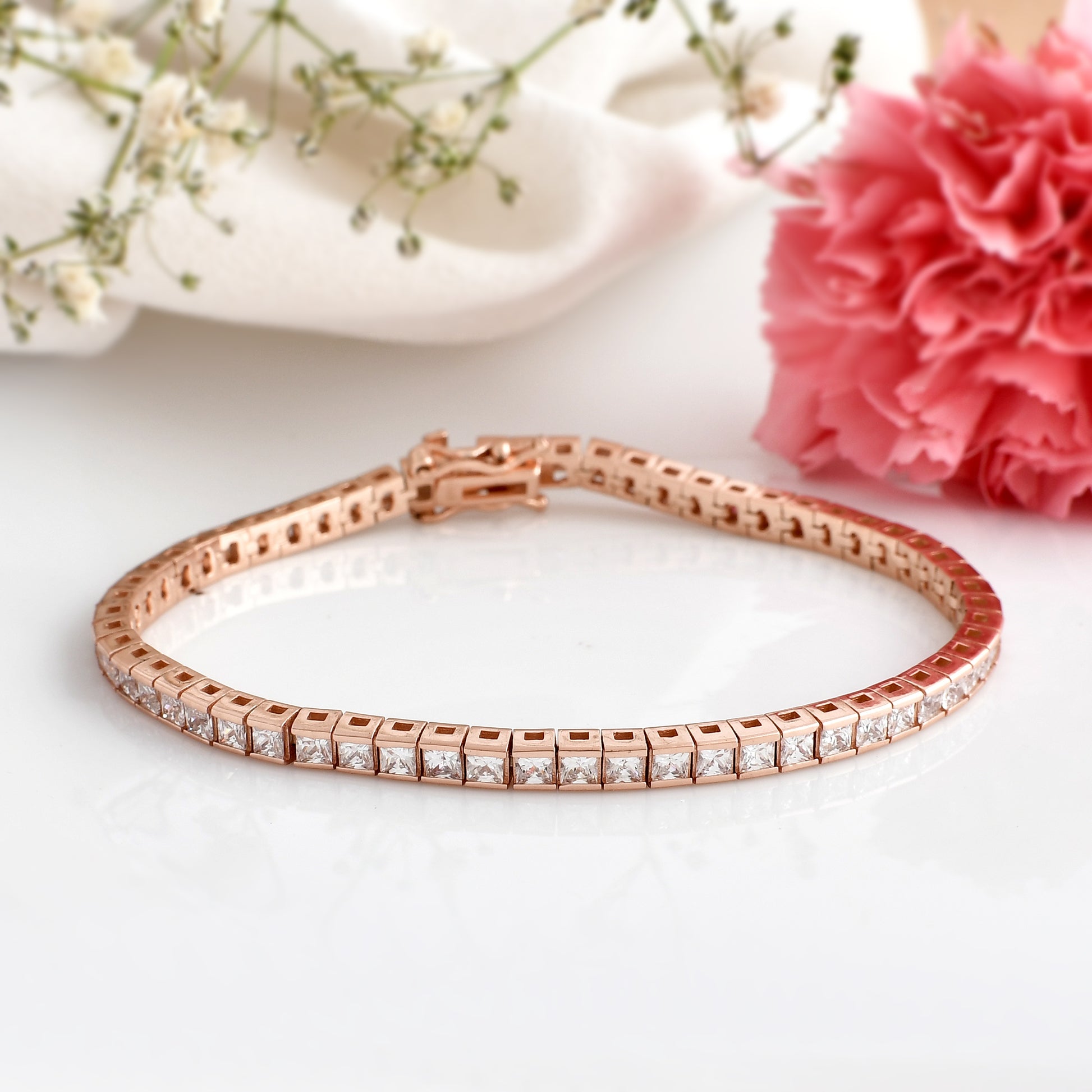Sterling Silver Rose Gold Bracelet Design For Girl Diamond Rose