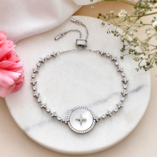 mother of pearl diamond bracelet silver