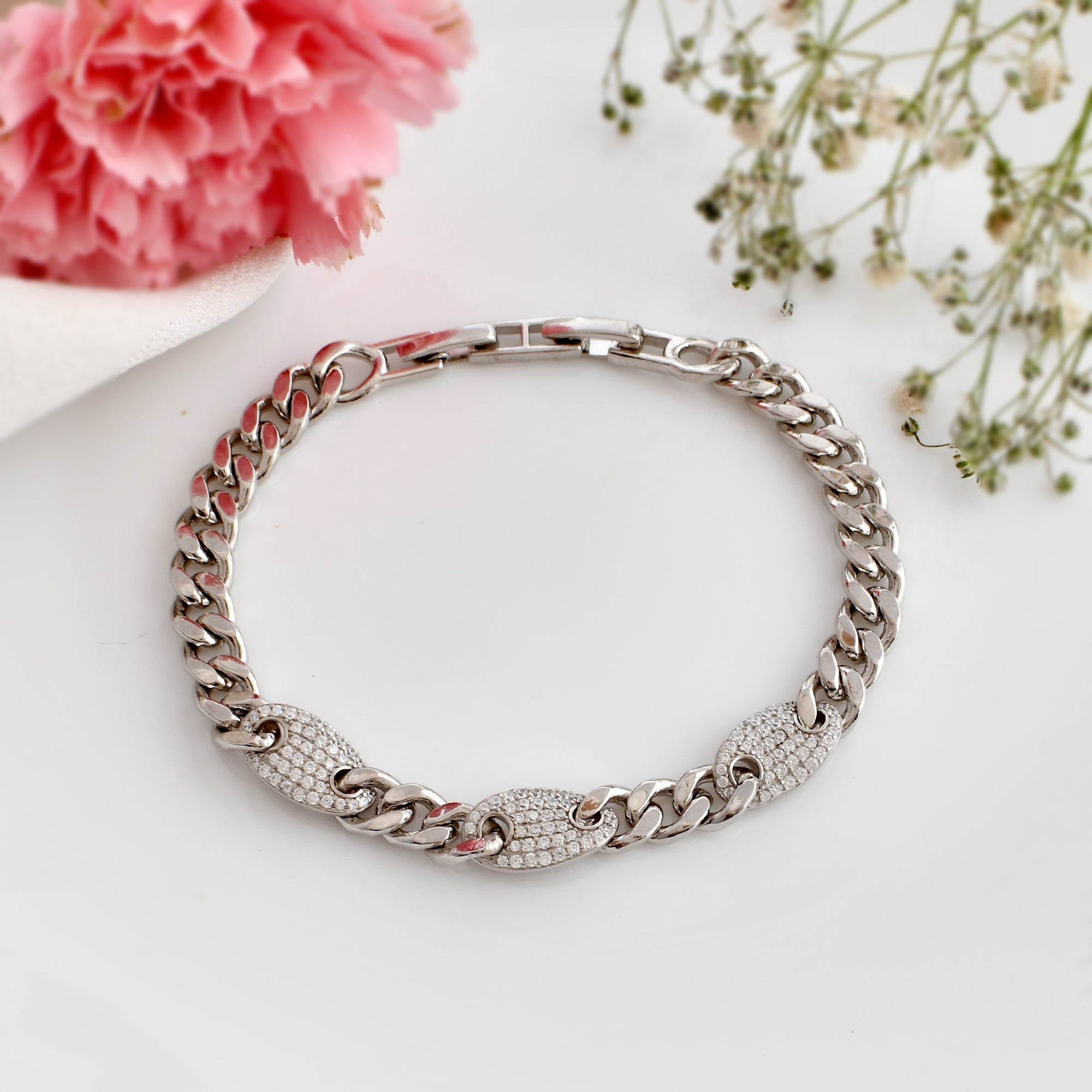Real Solid 999 Fine Silver Bracelet Link Chain Oval Loop Dragon Jewelry  8.1