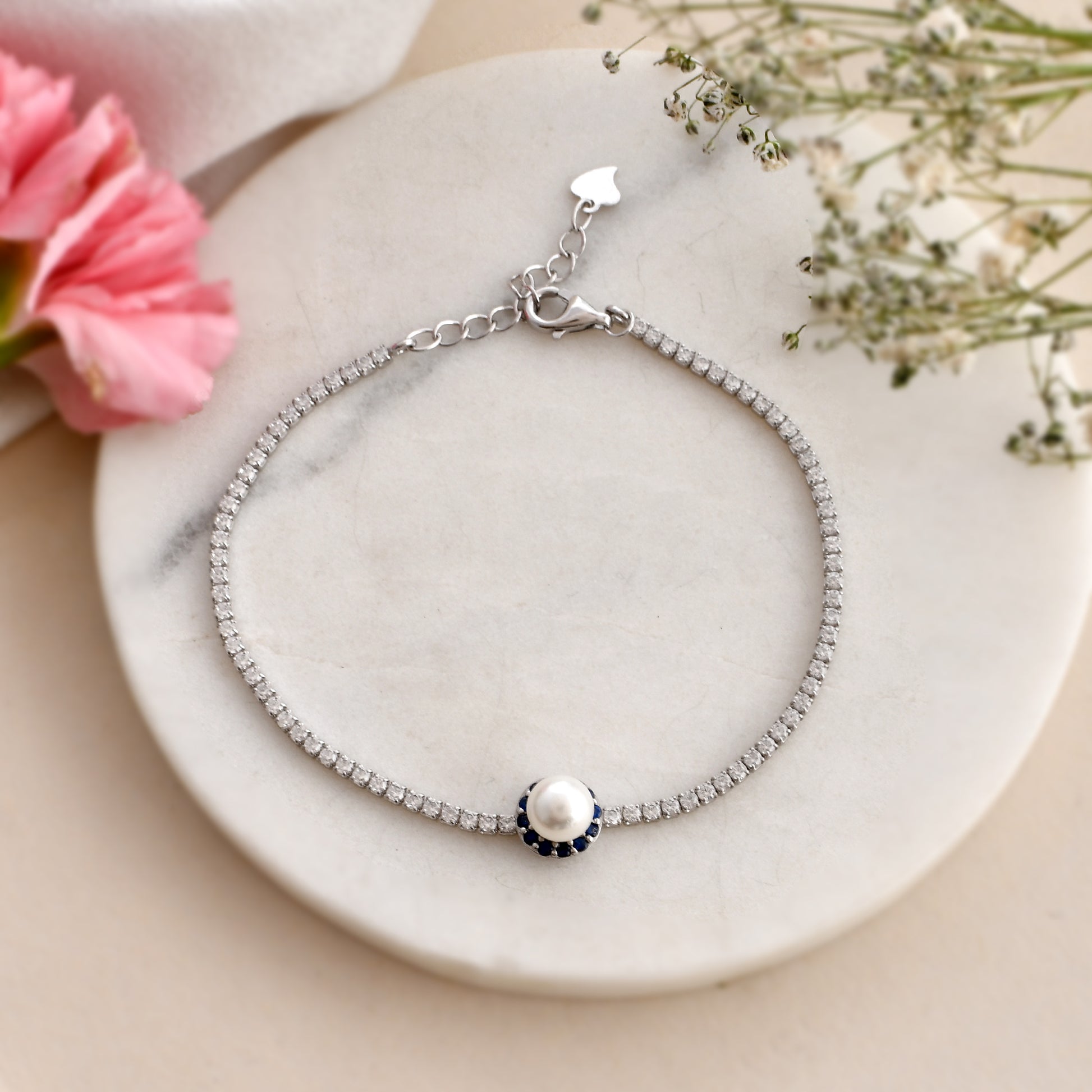 diamond pearl bracelet silver