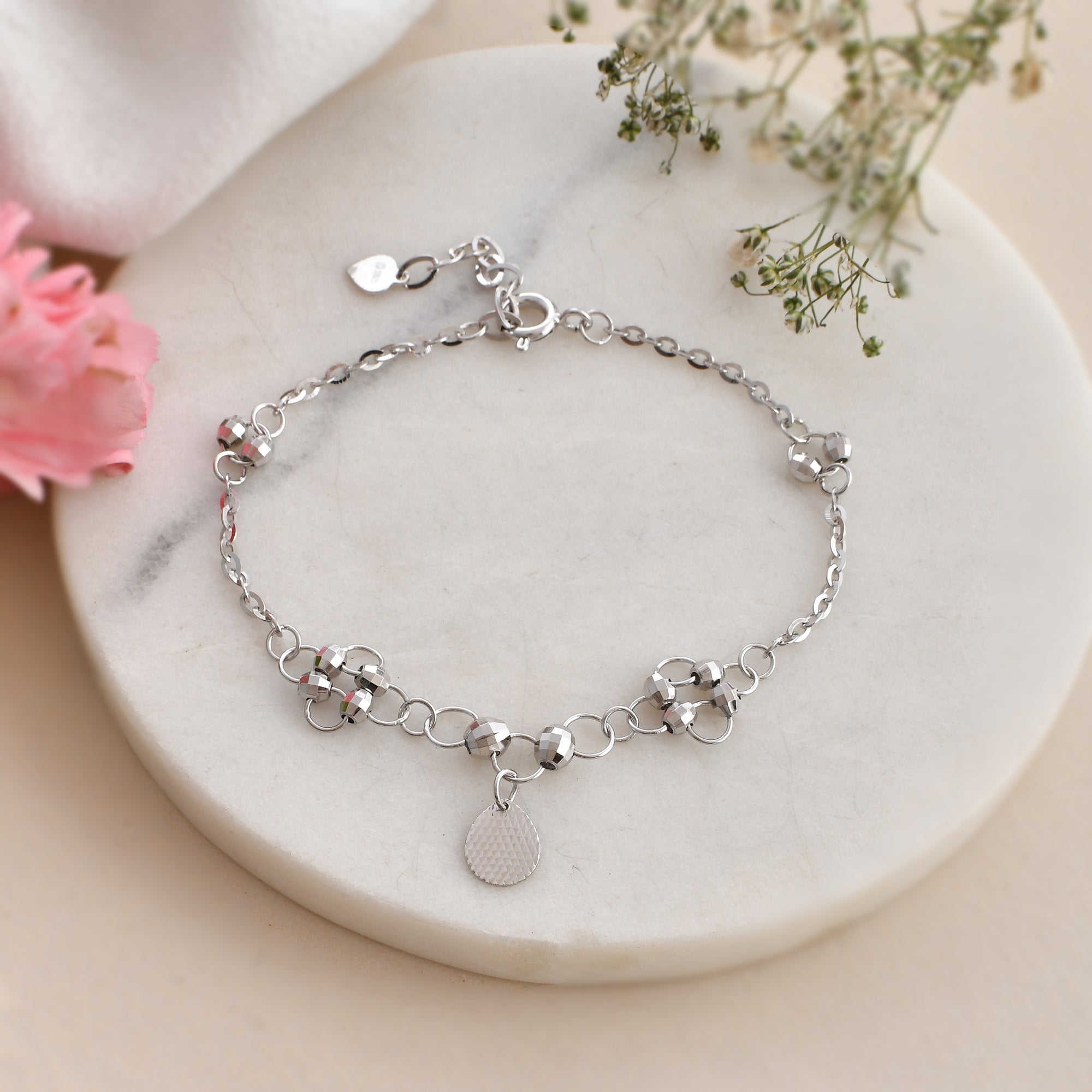 Lady Heart Elegant Solid Silver Adjustable Bracelet