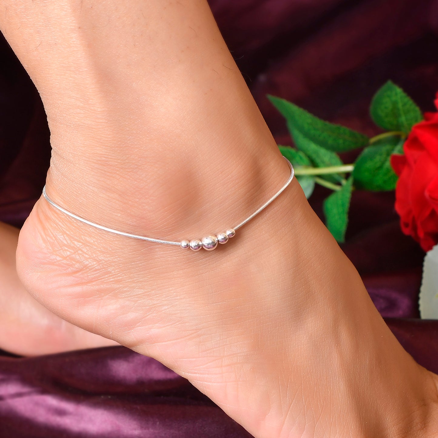 925 Sterling Silver Beautiful Ball Anklet Payal for Women 1pc