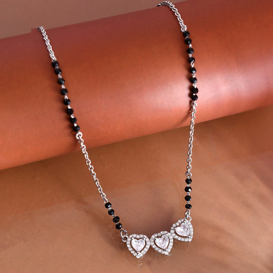 925 Sterling Silver CZ Diamond Mangalsutra Pendant Chain for Women