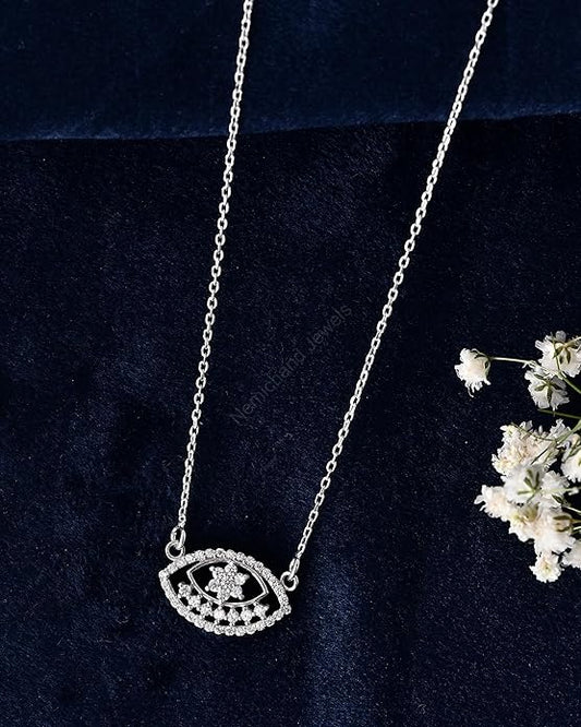 925 Sterling Silver Sparkling Evil Eye Pendant Chain Necklace for Women and Girls