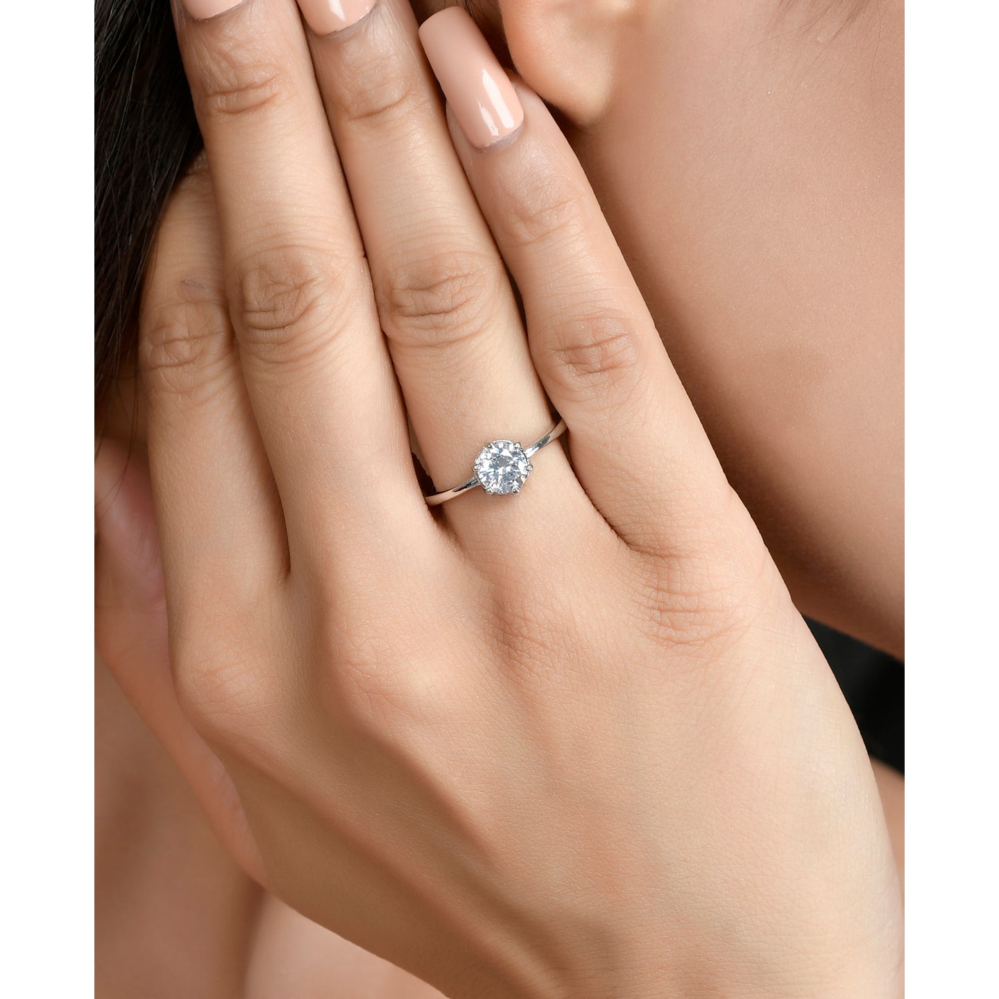 Sterling Silver 925 CZ Solitaire Ring For Women