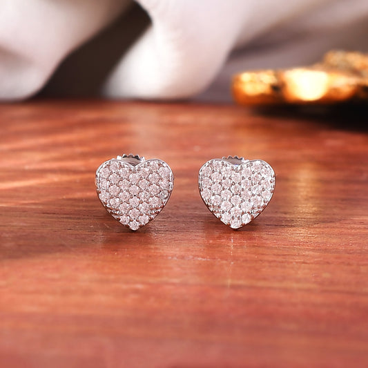 Sterling Silver CZ Stone Heart Earring Studs