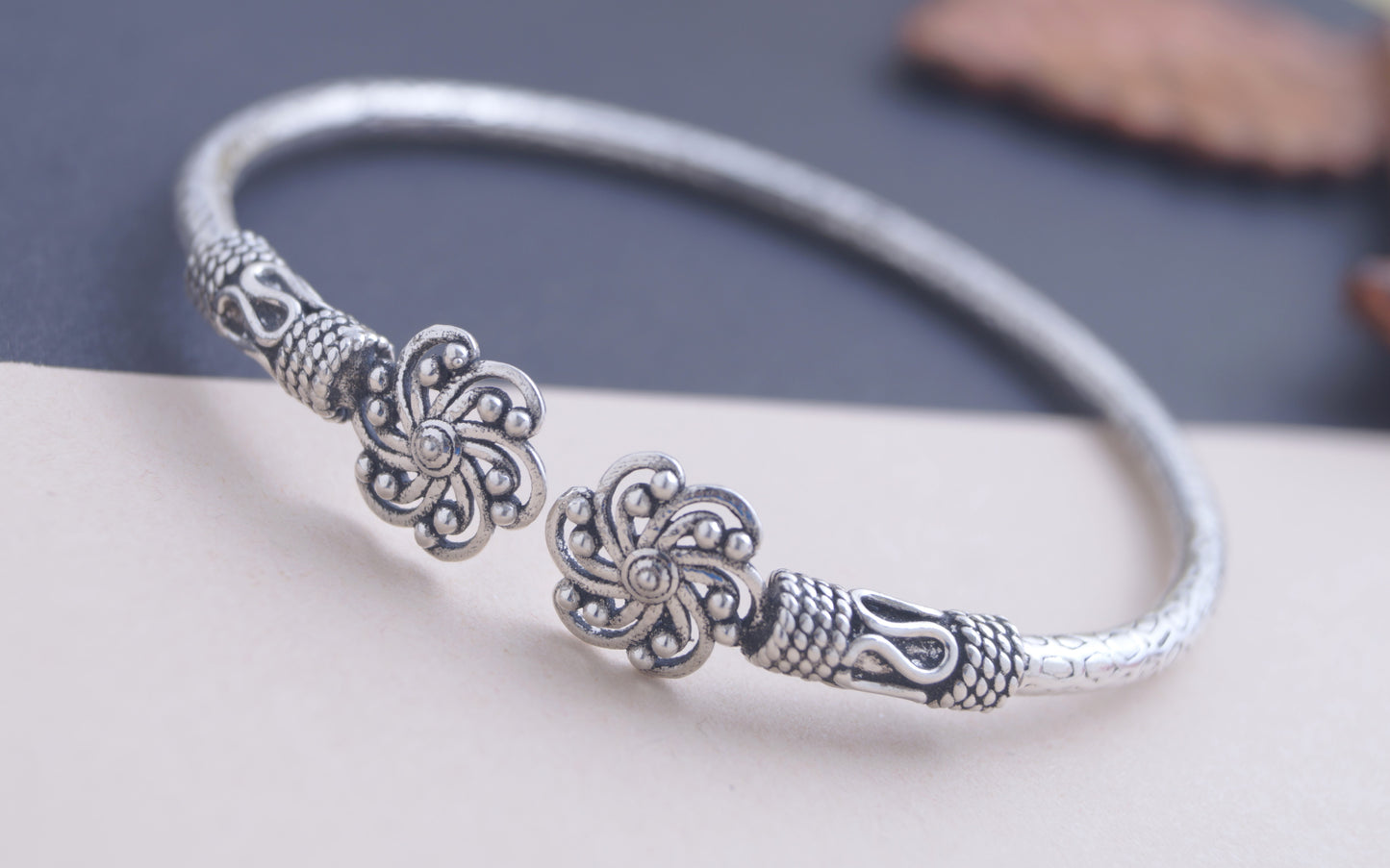 Silver Oxidized Kada Bangle for Women - Bohemian Charm with Timeless Elegance"  (adjustable)