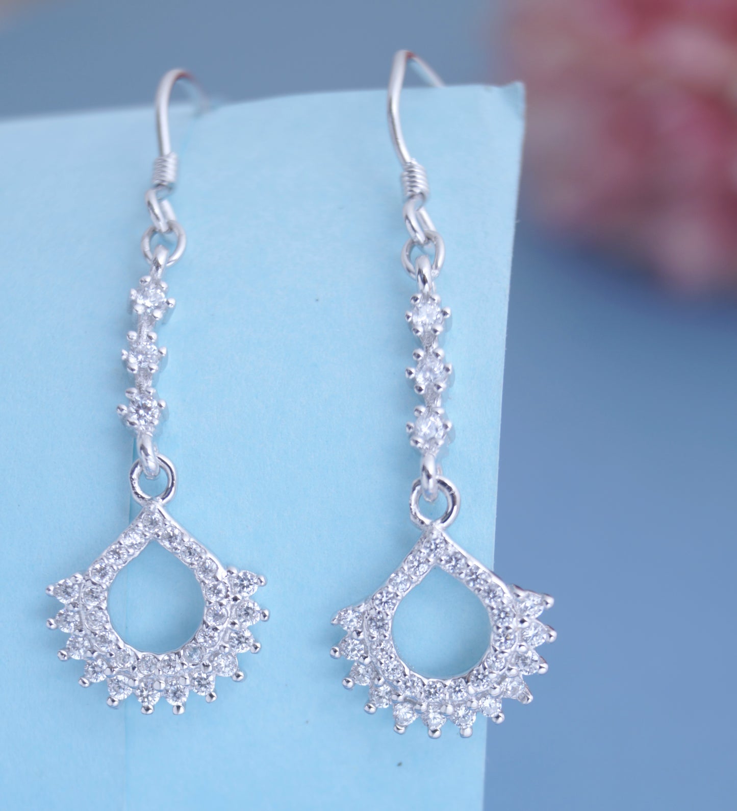 925 Sterling Silver Diamond Drop Earrings For Women & Girls