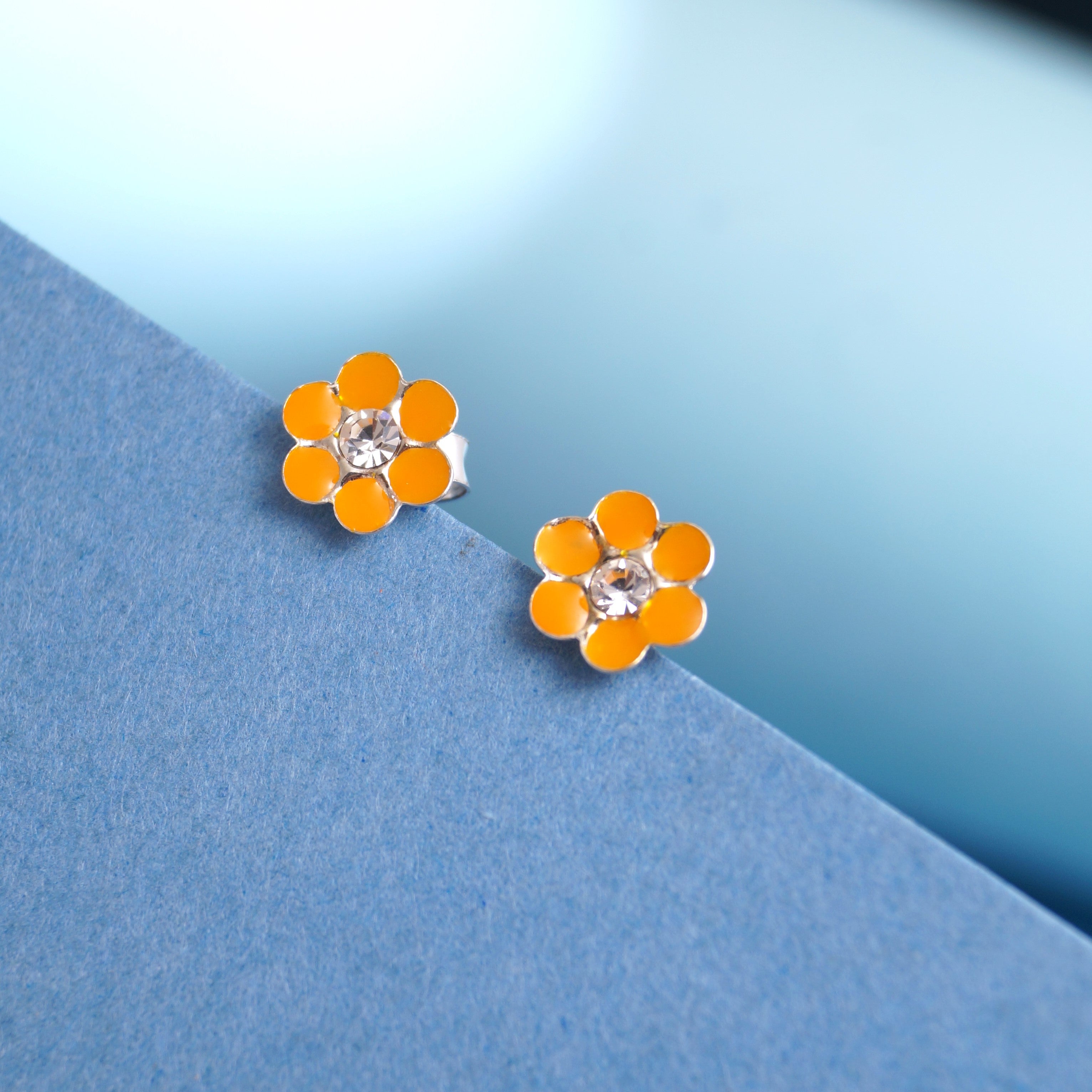 6mm Small Amber Silver Stud Earrings for Kids and Adults