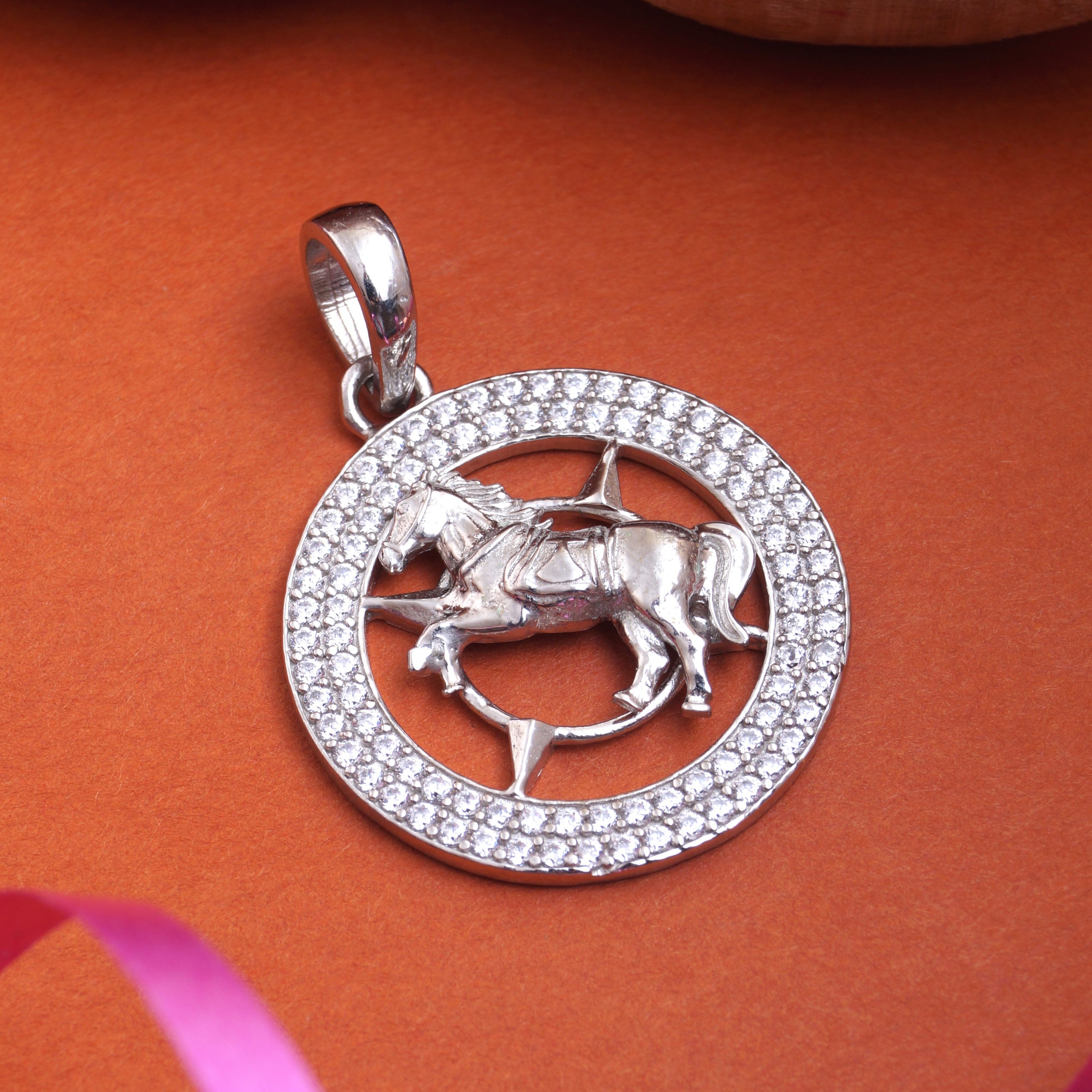 Sterling Silver Cubic Zirconia Horse Head Pendant in White | Prouds