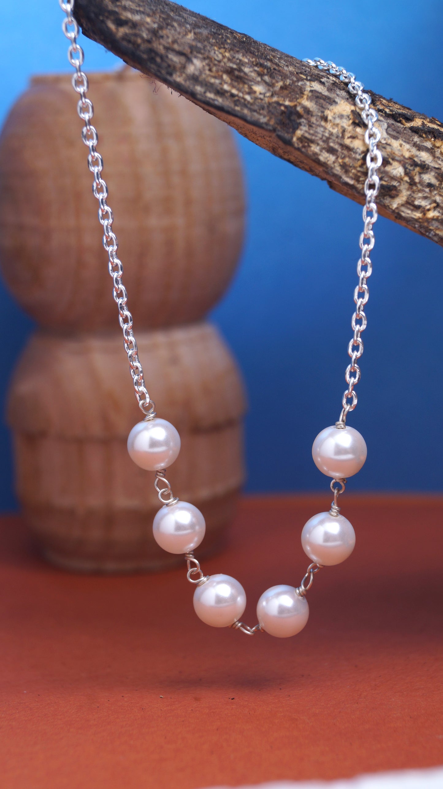 925 Sterling Silver Light Weight Pearl Necklace Chain for Women & Girls