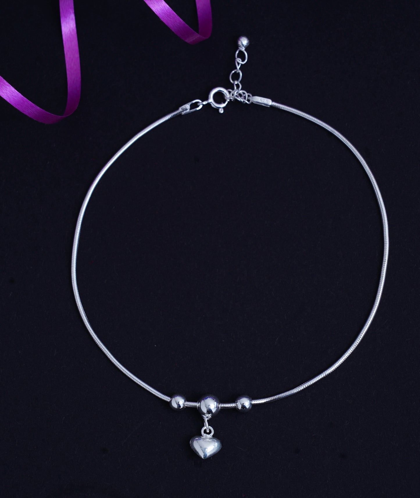 925 Sterling Silver Heart Anklet Payal for Women