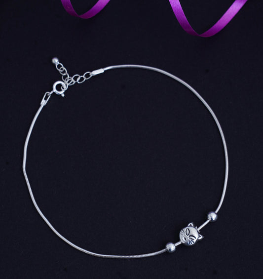 925 Sterling Silver Anklet Cat Payal for Women