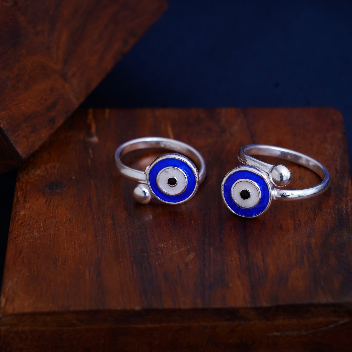 925 Sterling Silver Tiny Cute Evil Eye Toe Rings For Women (Free Size)