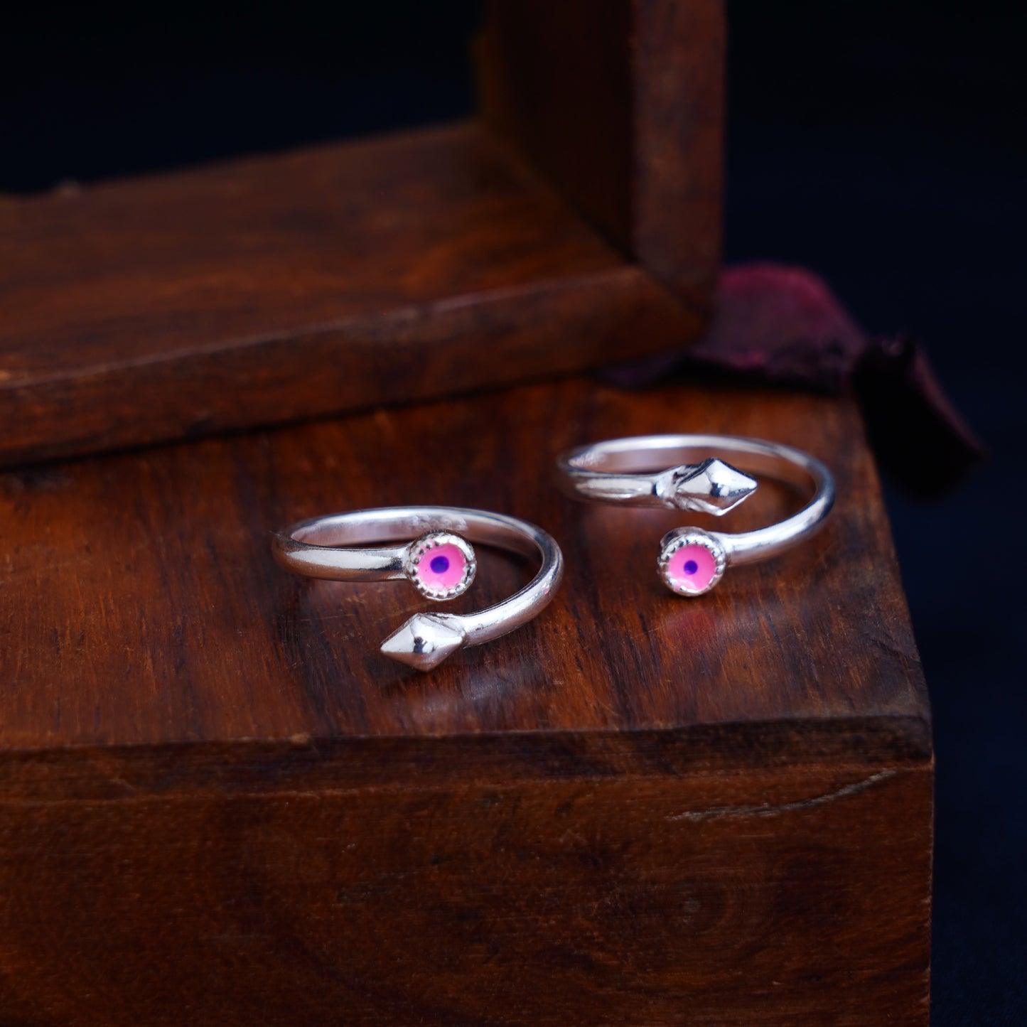 925 Sterling Silver Pink Enamel Toe Rings For Women (Free Size)