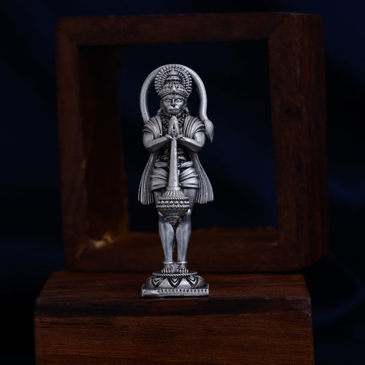 Oxidized Hanuman Ji Murti in 925 Sterling Silver for Home Temples