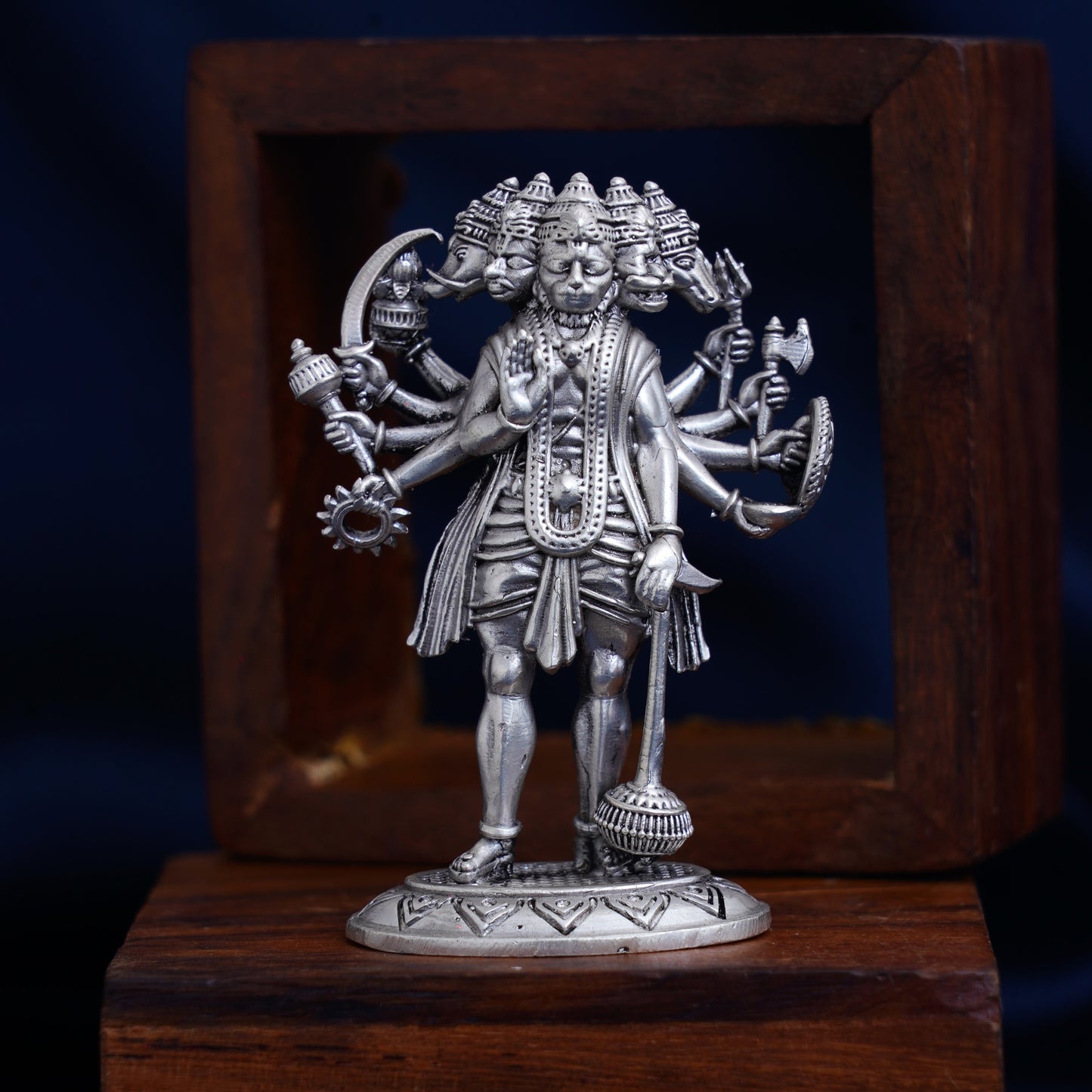 Oxidized Panchmukhi Hanuman Ji Murti in 925 Sterling Silver for Home Temples