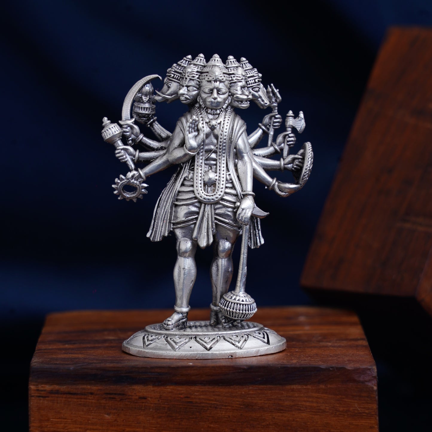 Oxidized Panchmukhi Hanuman Ji Murti in 925 Sterling Silver for Home Temples