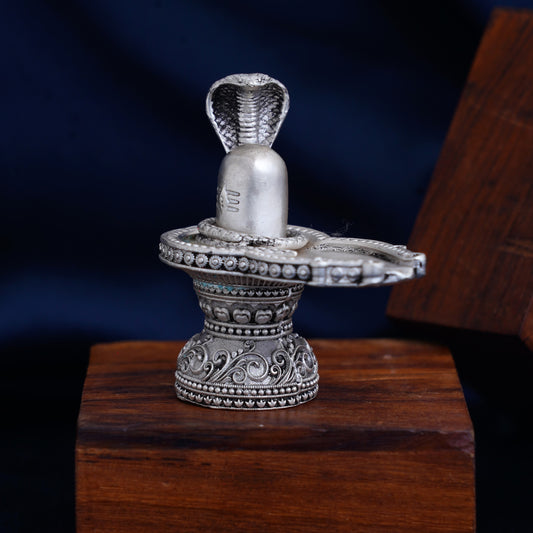 Oxidized Shivling in 925 Sterling Silver for Home Temples