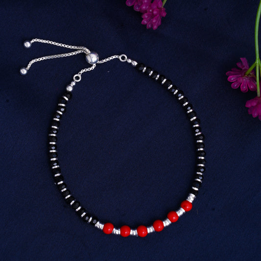 silver black red bead bracelet