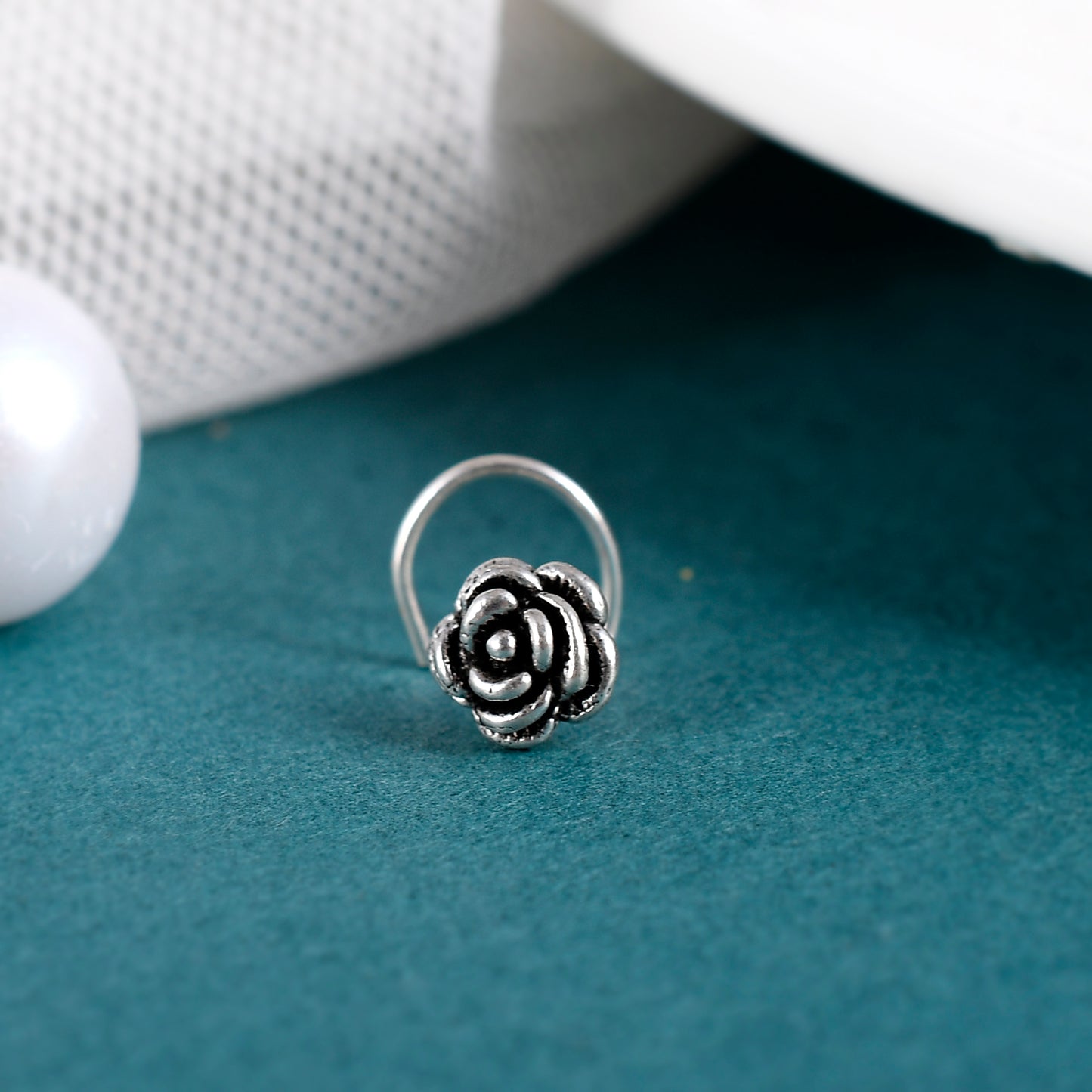 Sterling Silver 925 Oxidized Rose Nose Pin