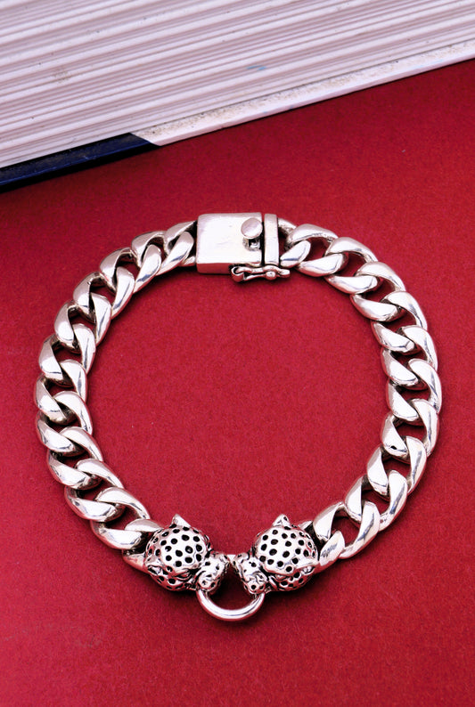 925 Sterling Silver Oxidized Leopard Bracelet for Men's