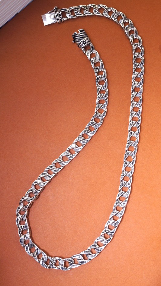 925 Sterling Silver Oxidized Cuban Curb Chain For Men (108gm) (24 inch)