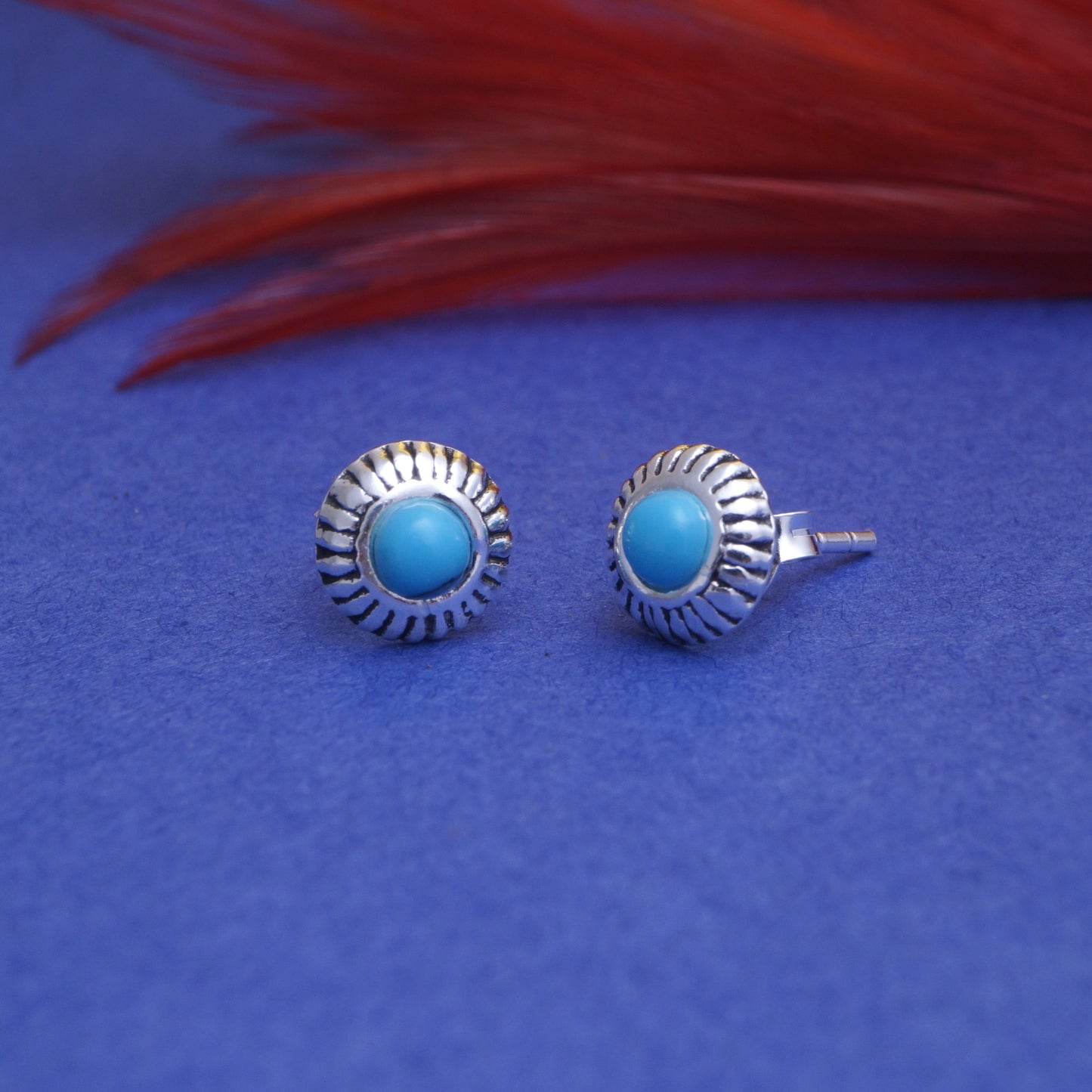 925 Sterling Silver Hypoallergenic Tiny Turquoise Stud Earrings for Women