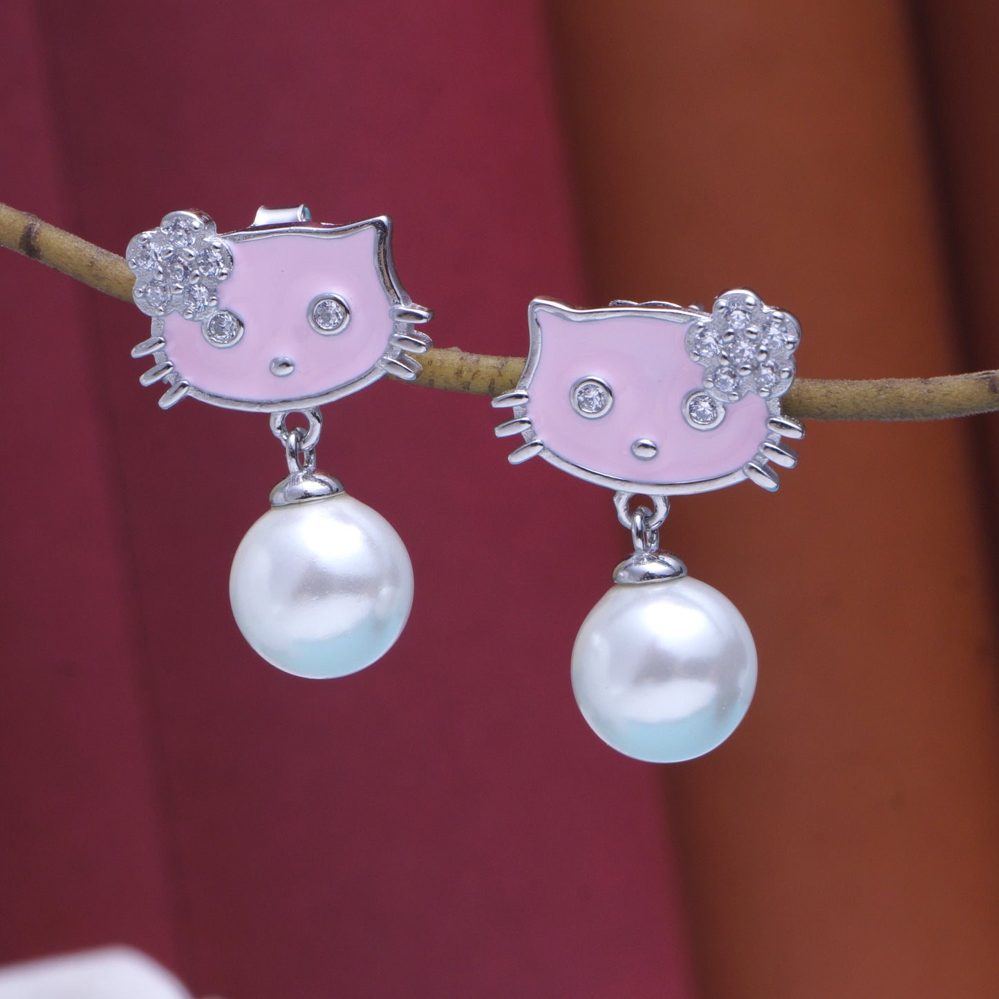 925 Sterling Silver Hypoallergenic Pearl Cute Teddy Stud Earrings for Girls & women