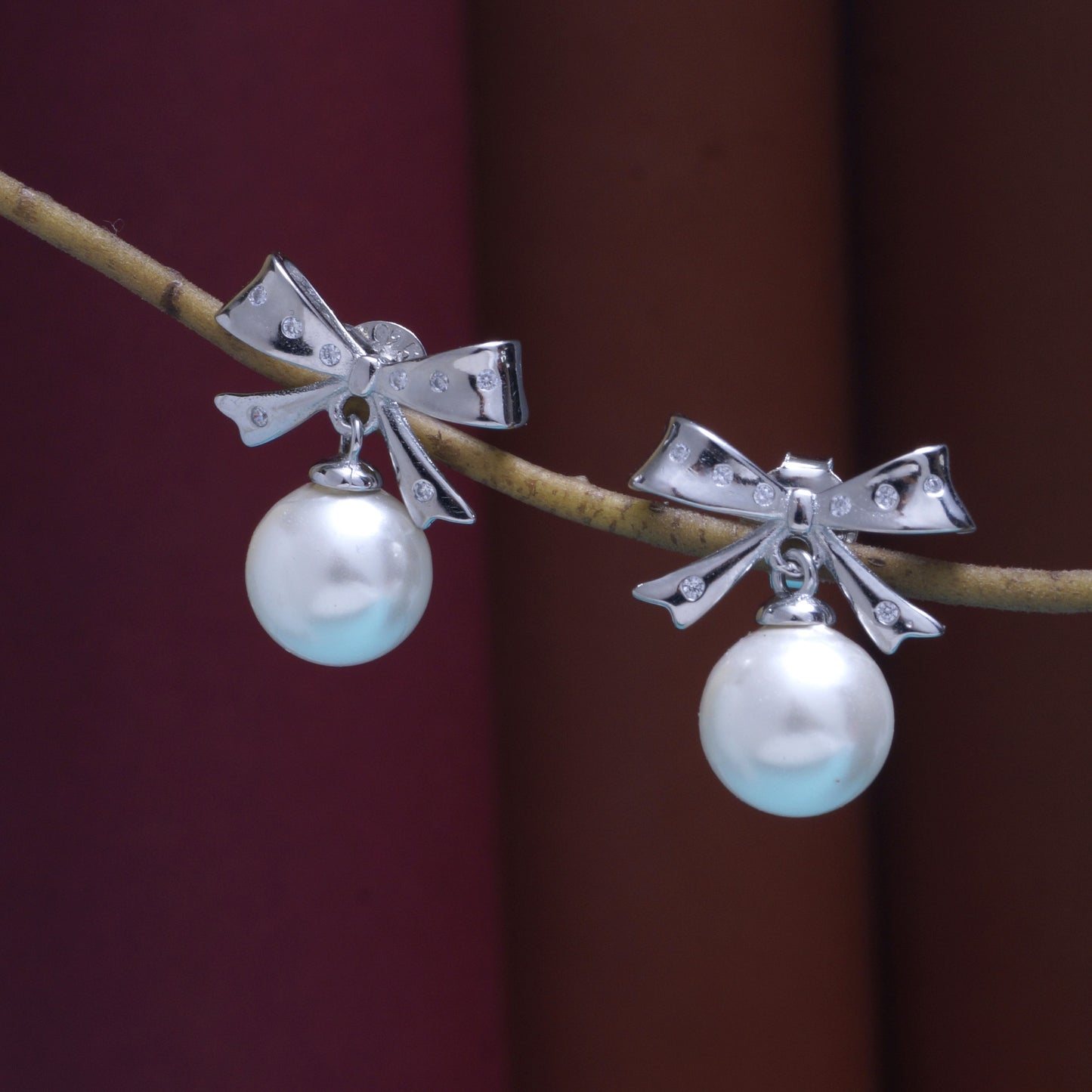 925 Sterling Silver Hypoallergenic Pearl Cute Bow Stud Earrings for Girls & women