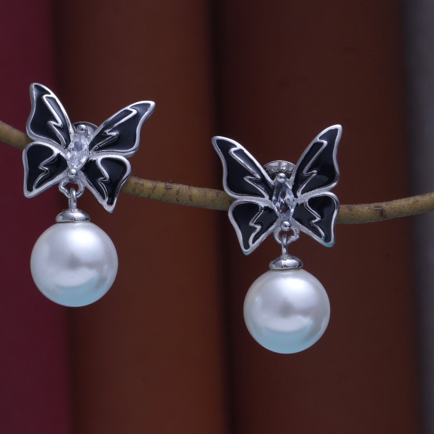 925 Sterling Silver Hypoallergenic Pearl Cute Butterfly Stud Earrings for Girls & women