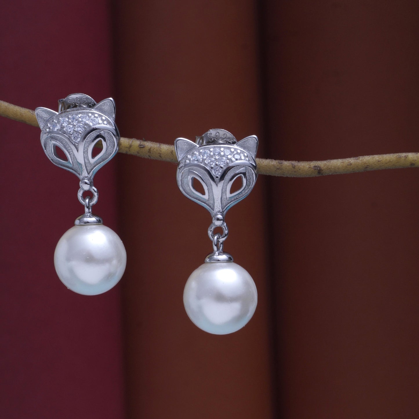 925 Sterling Silver Hypoallergenic Pearl Cute Fox Stud Earrings for Girls & women