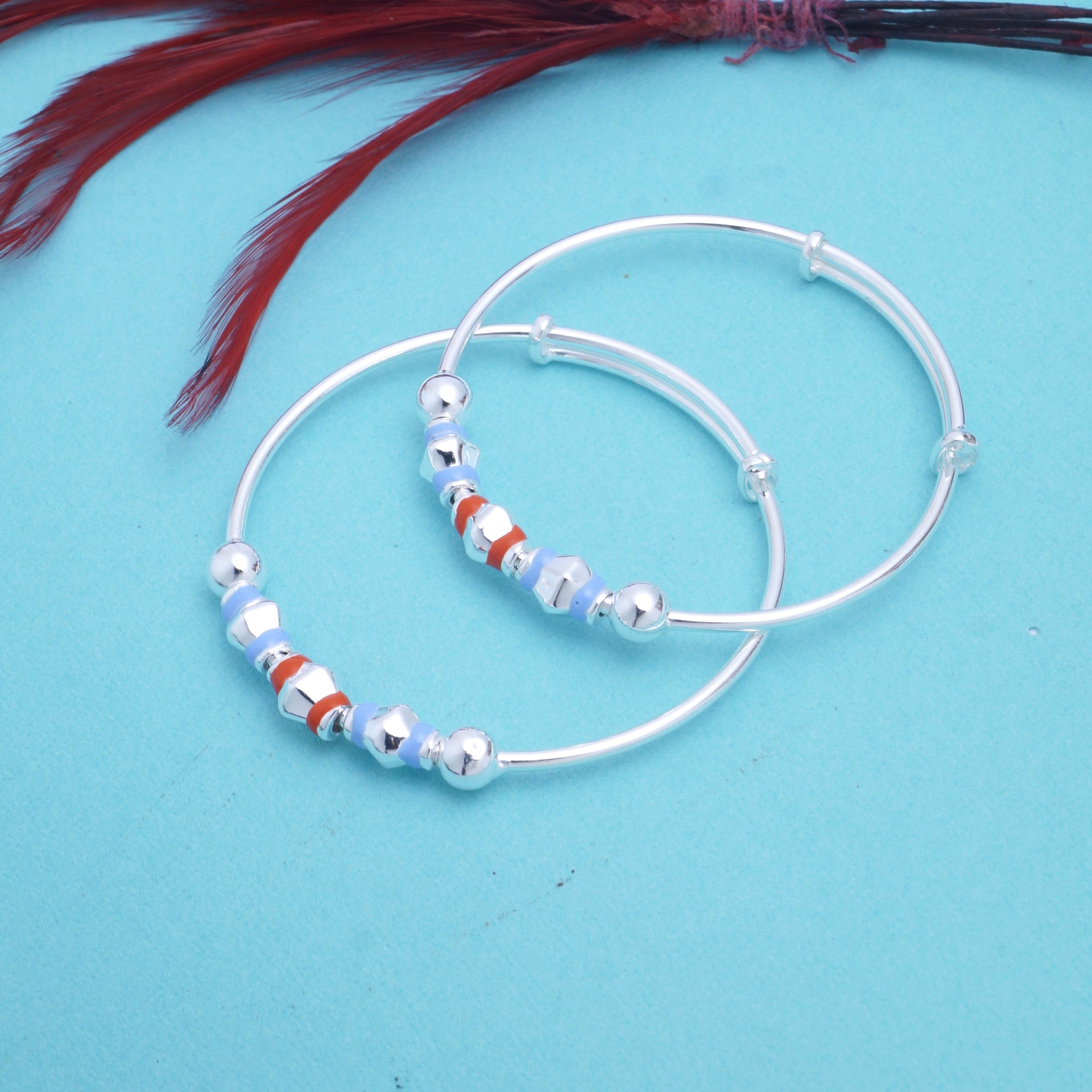 Silver 925 Hallmarked Enamel Bangle Kada Bracelet for Kids Baby