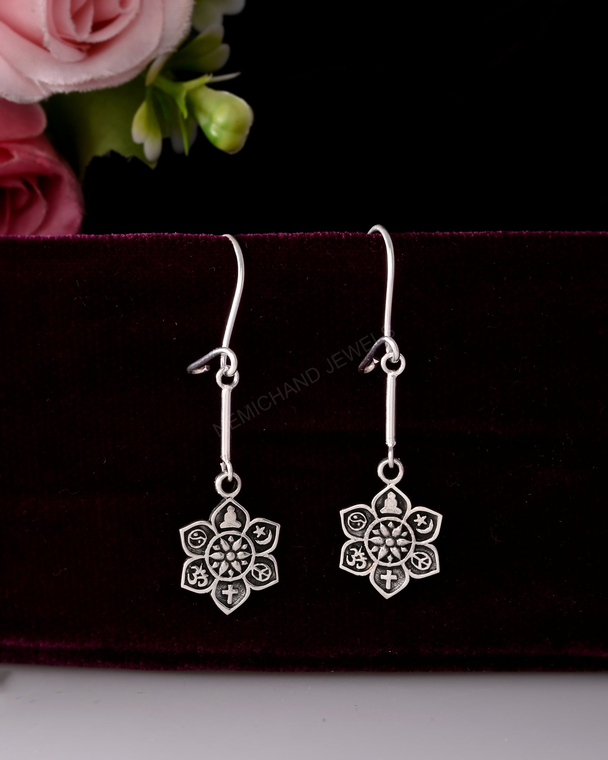 lotus dangle earring silver