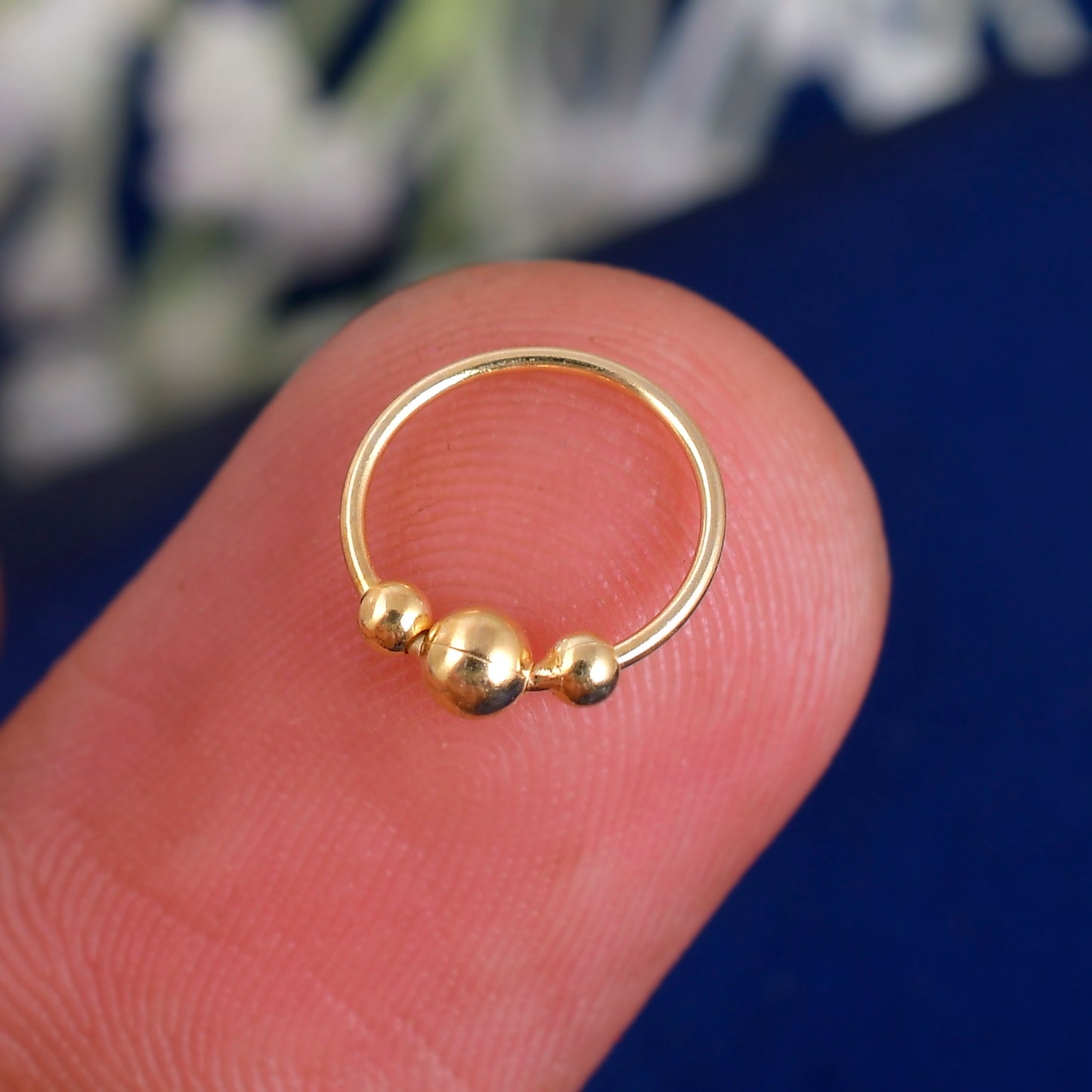 Sterling Silver 925 Gold Plated 3Ball Nose Ring - 10mm