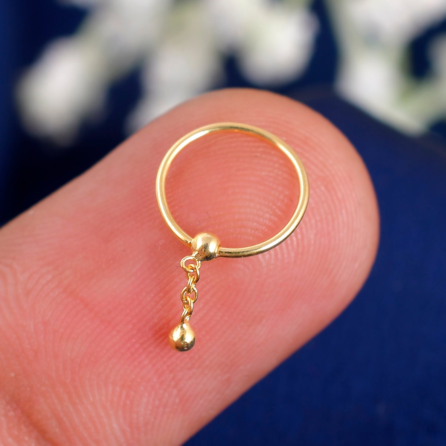 Sterling Silver 925 Gold Plated Ball Charm Nose Ring - 10mm