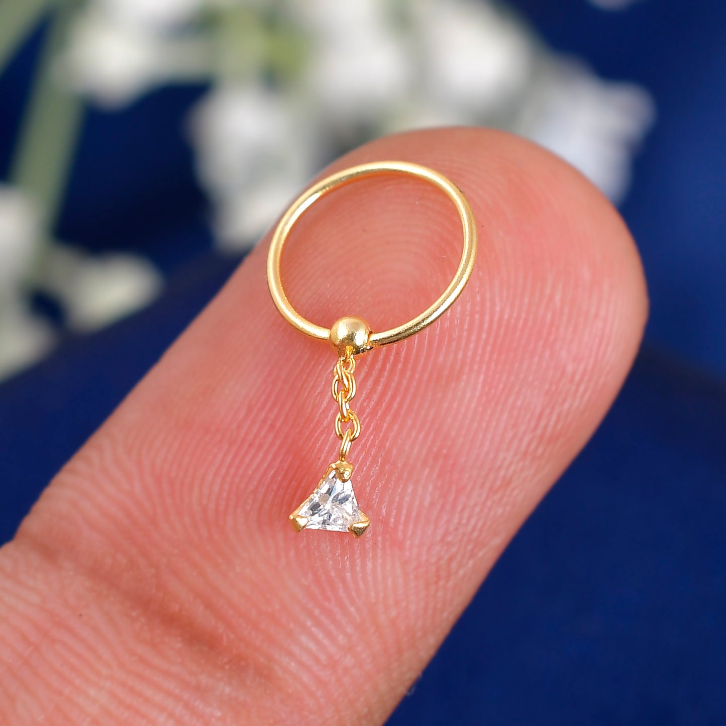 Sterling Silver 925 Gold Plated CZ Tringle Charm Nose Ring - 10mm