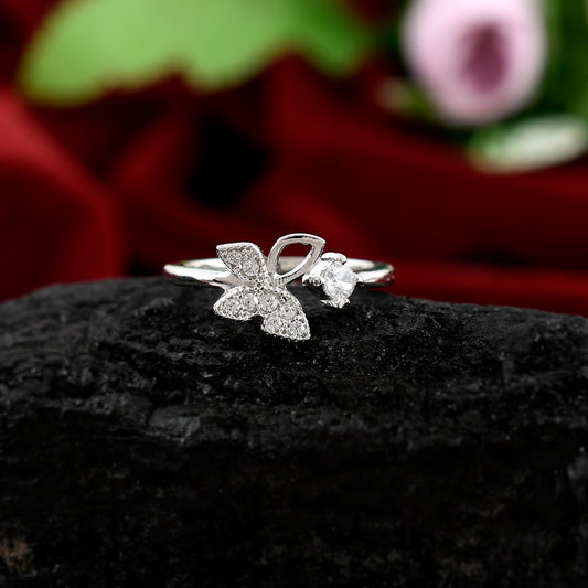 Sterling Silver 925 CZ Solitaire Butterfly Ring For Women