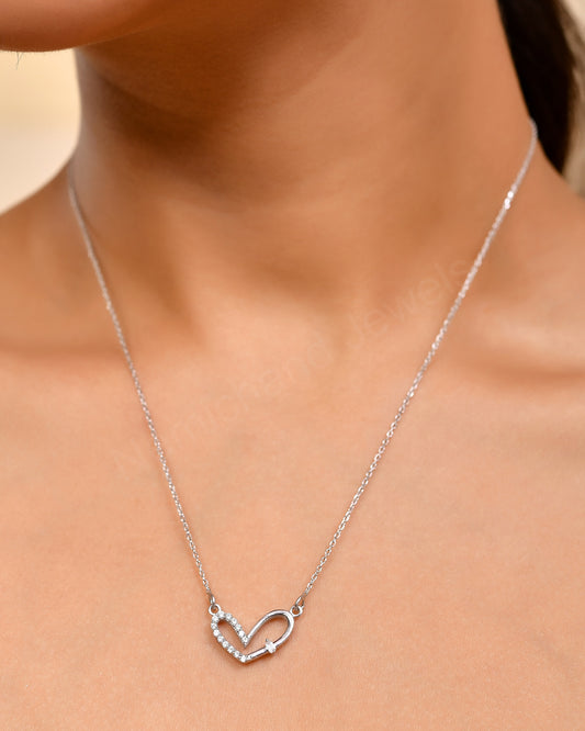 925 Sterling Silver Flowing Heart Pendant Chain Necklace for Women and Girls