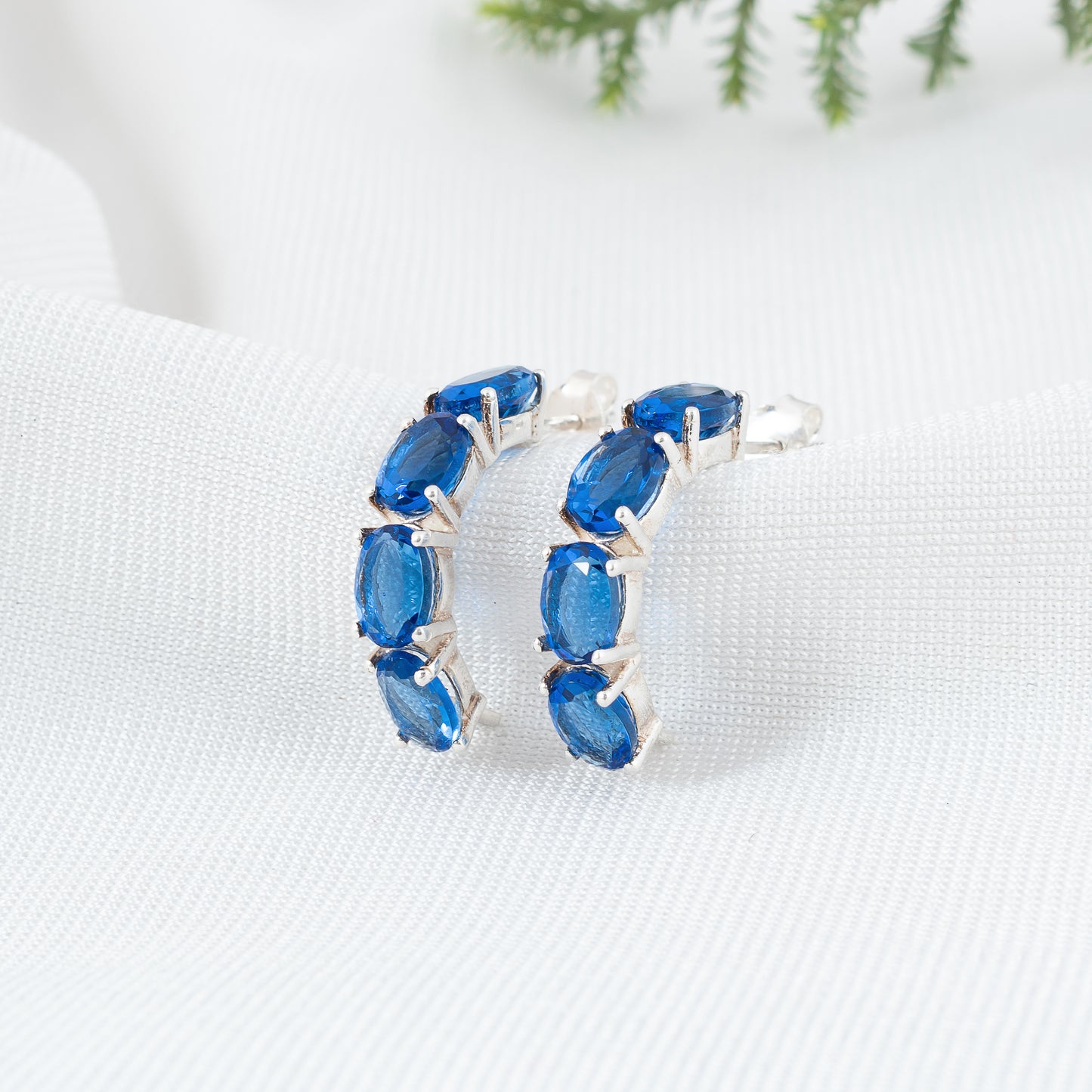 925 Sterling Silver Hoop Earring with Blue Sapphire Gemstone | Timeless Elegance and Sparkling Beauty