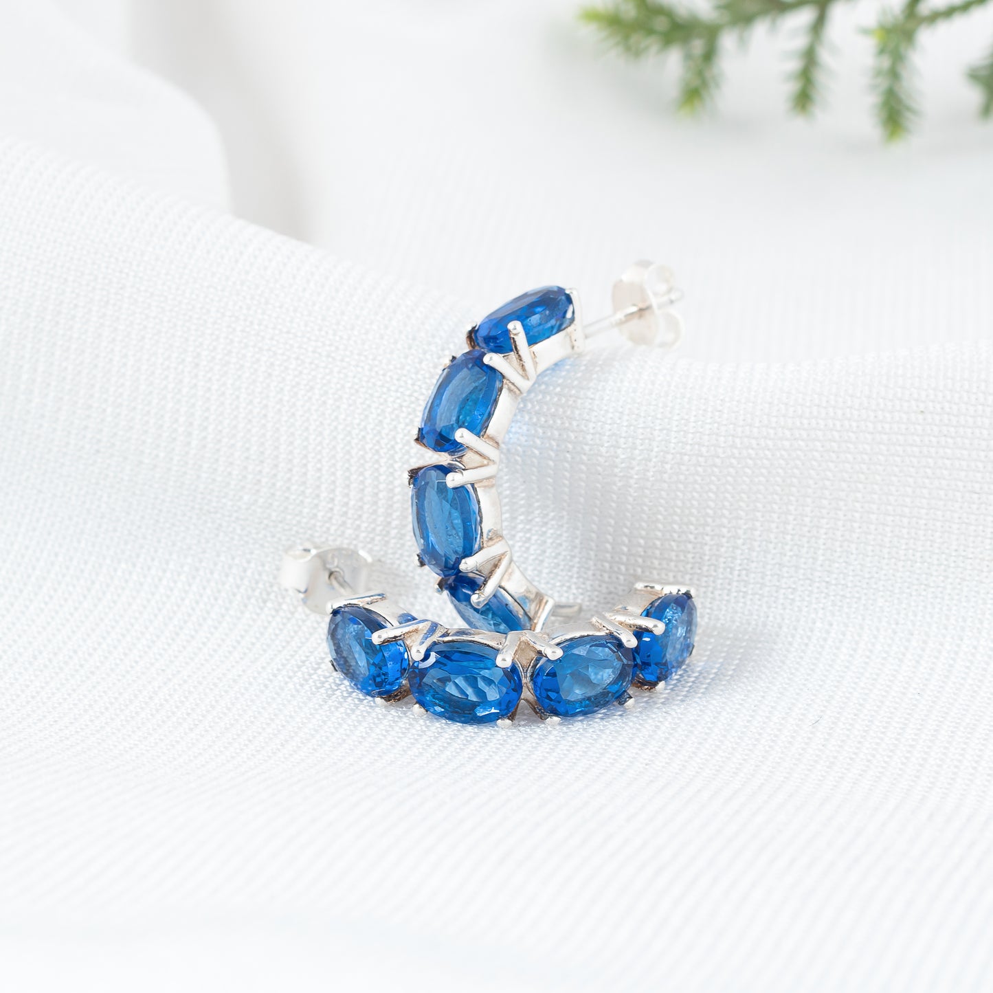 925 Sterling Silver Hoop Earring with Blue Sapphire Gemstone | Timeless Elegance and Sparkling Beauty