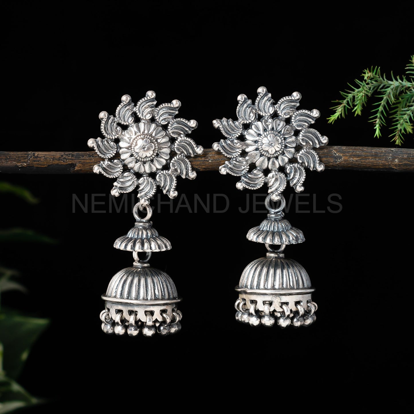 925 Solid Sterling Silver Indian Traditional Jhumka Earrings - Dangle Drop Earrings