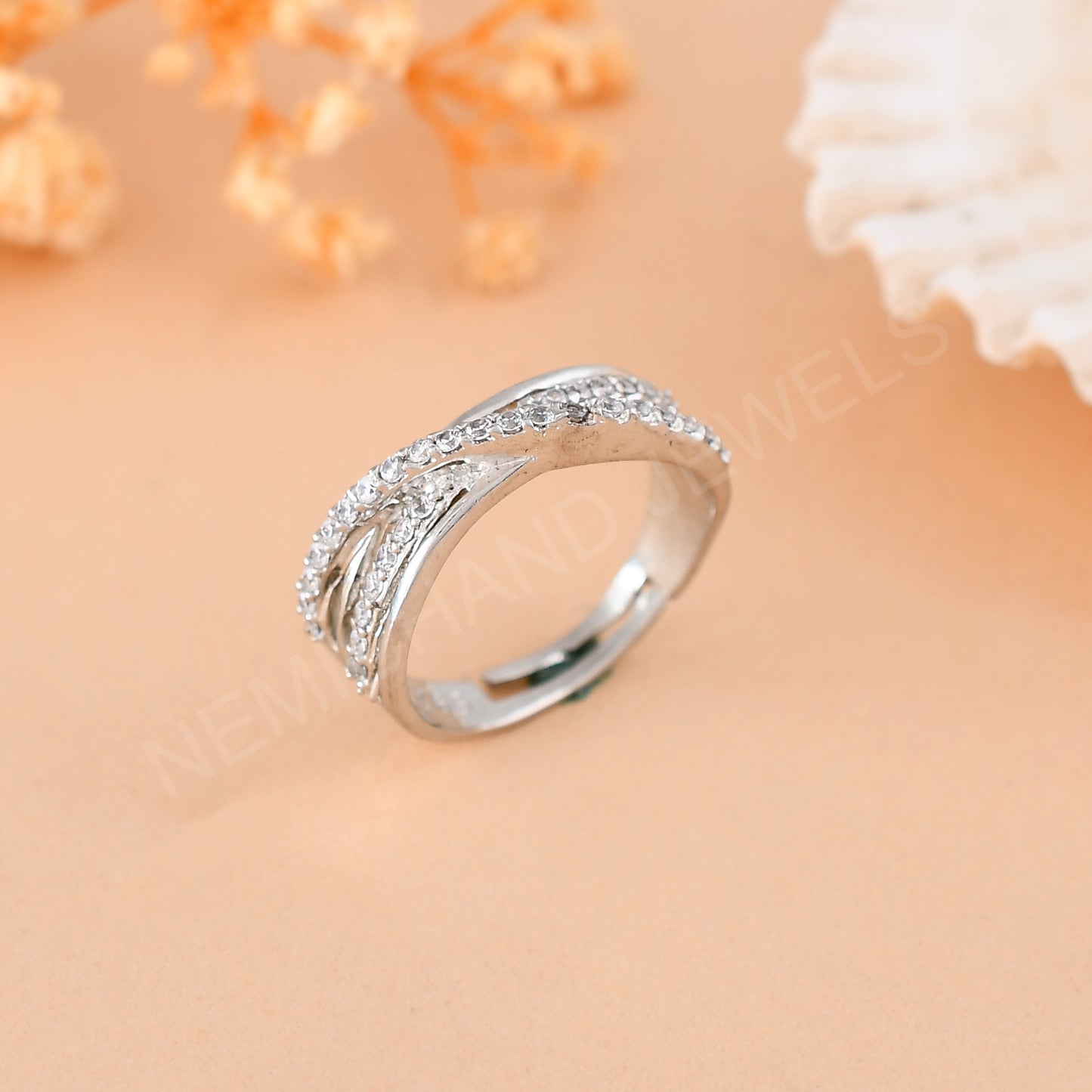 silver cz studded ring 