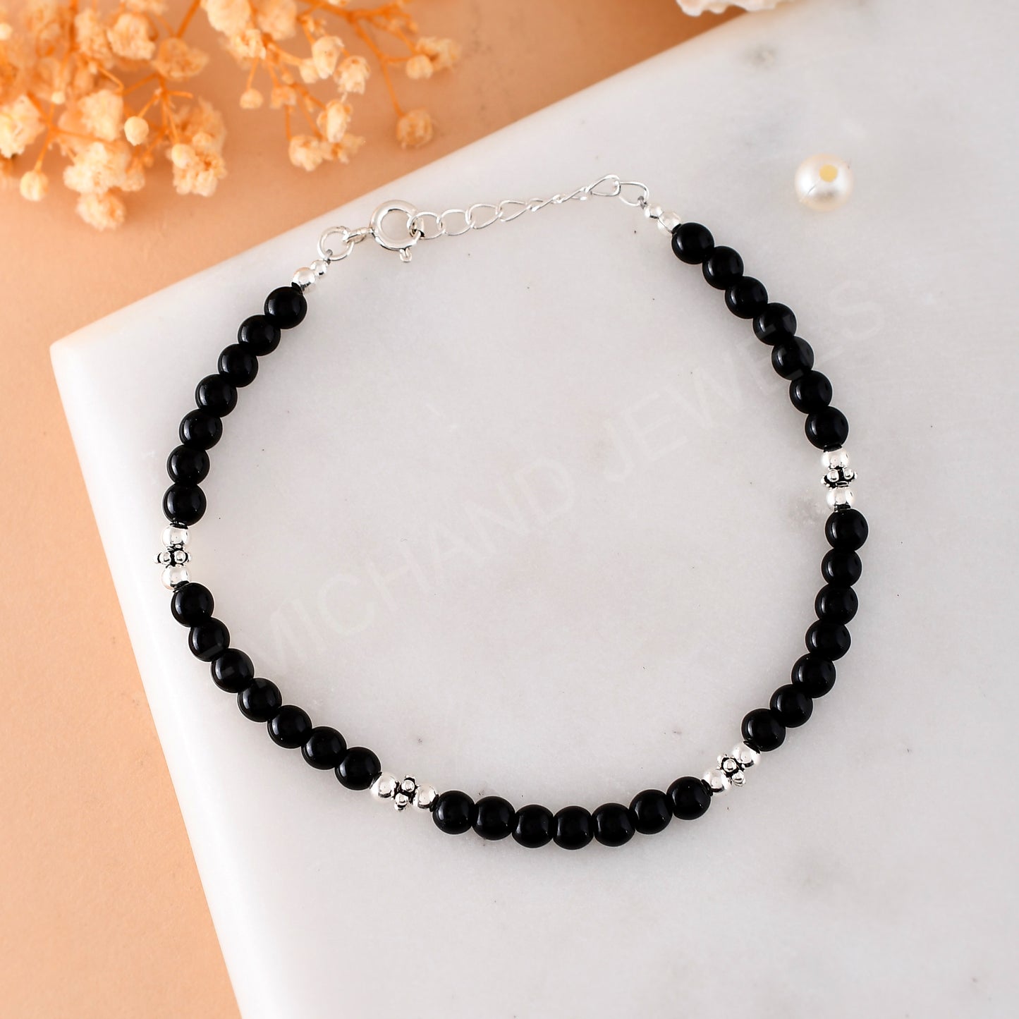 silver bracelet black beads