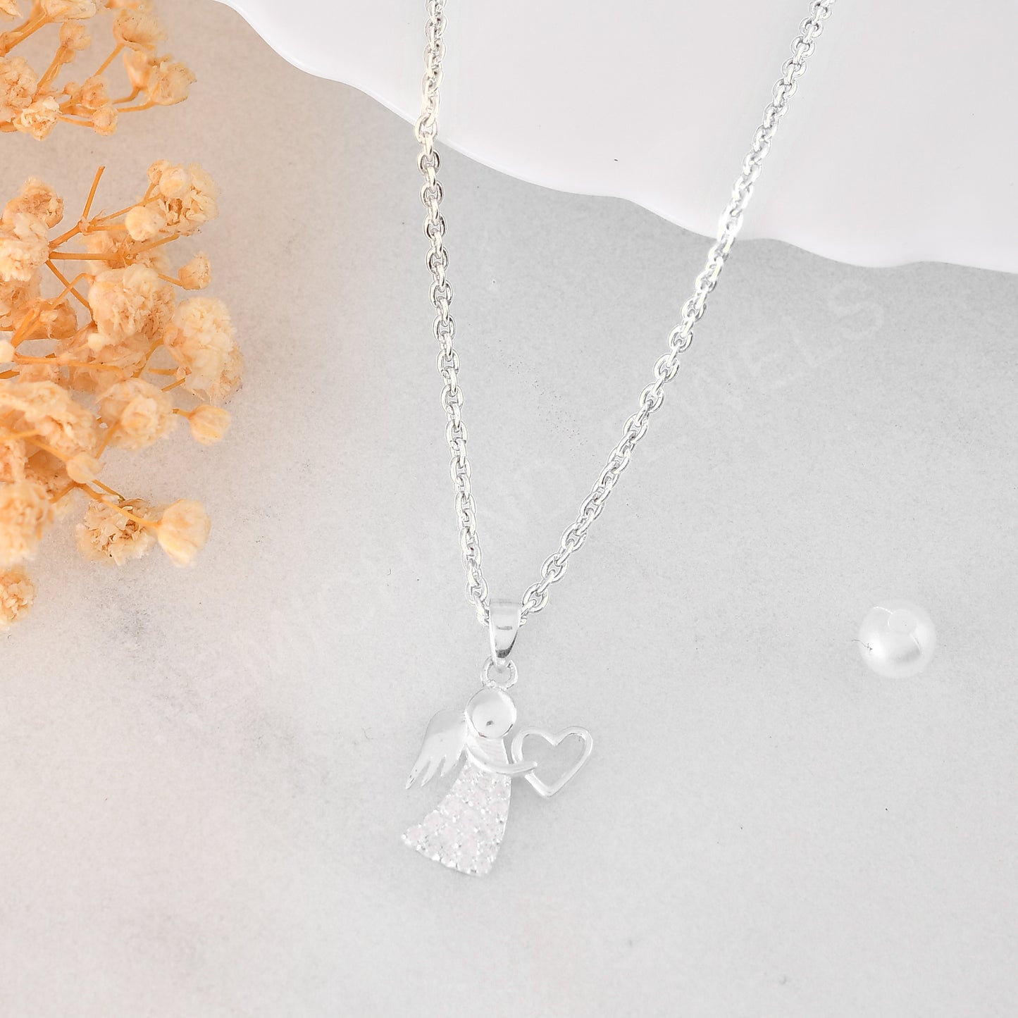 silver angel chain locket